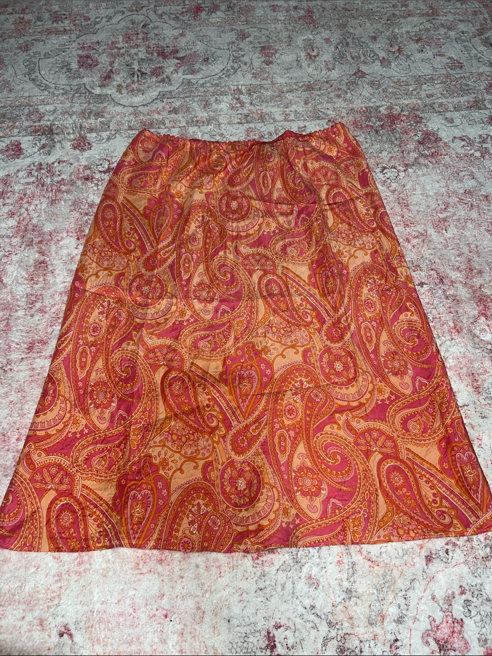 New York & Company Pink and Orange Paisley Midi Skirt